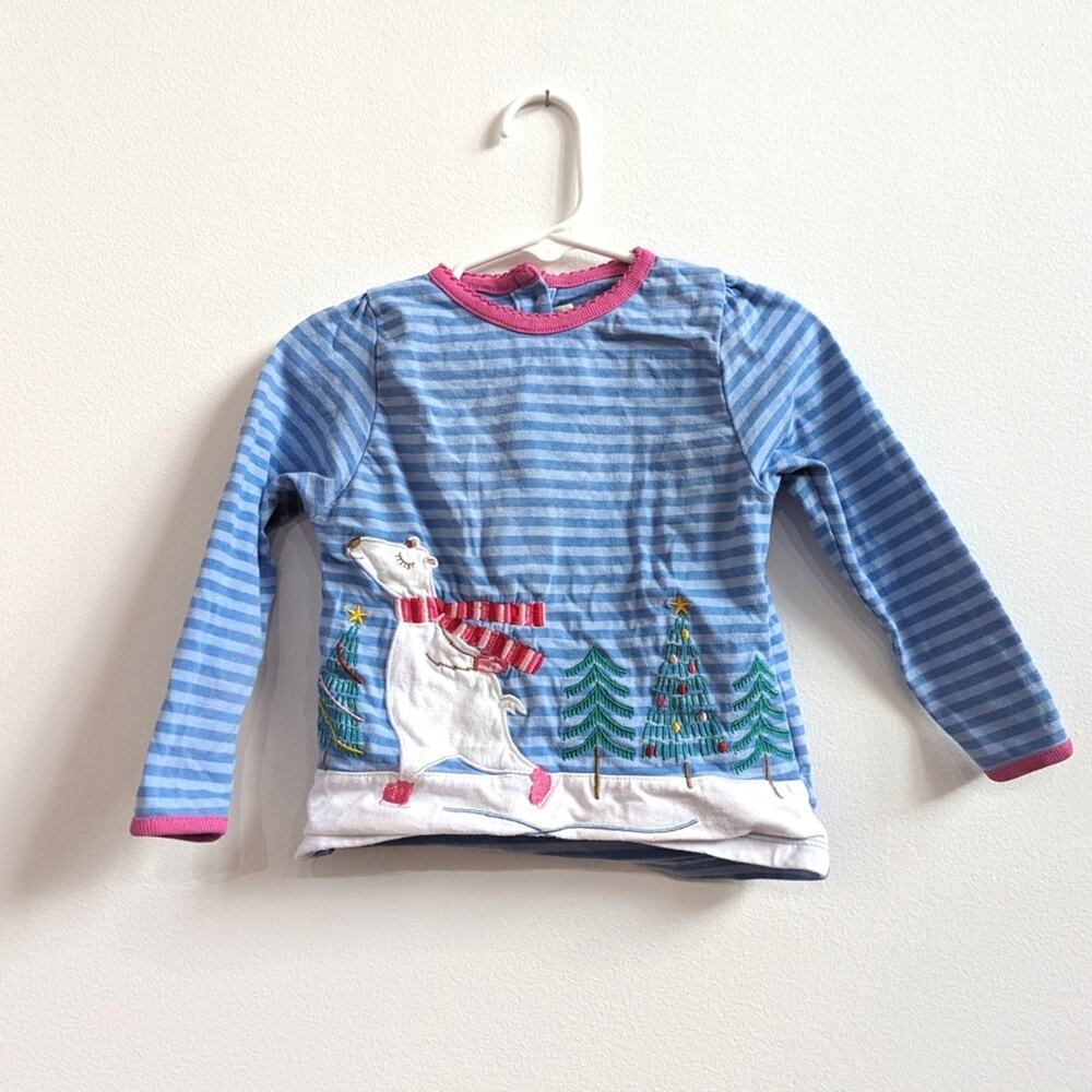 Jojo Maman Bebe Shirt Girls Sz 2-3Y Polar Bear Applique Cute Christmas
